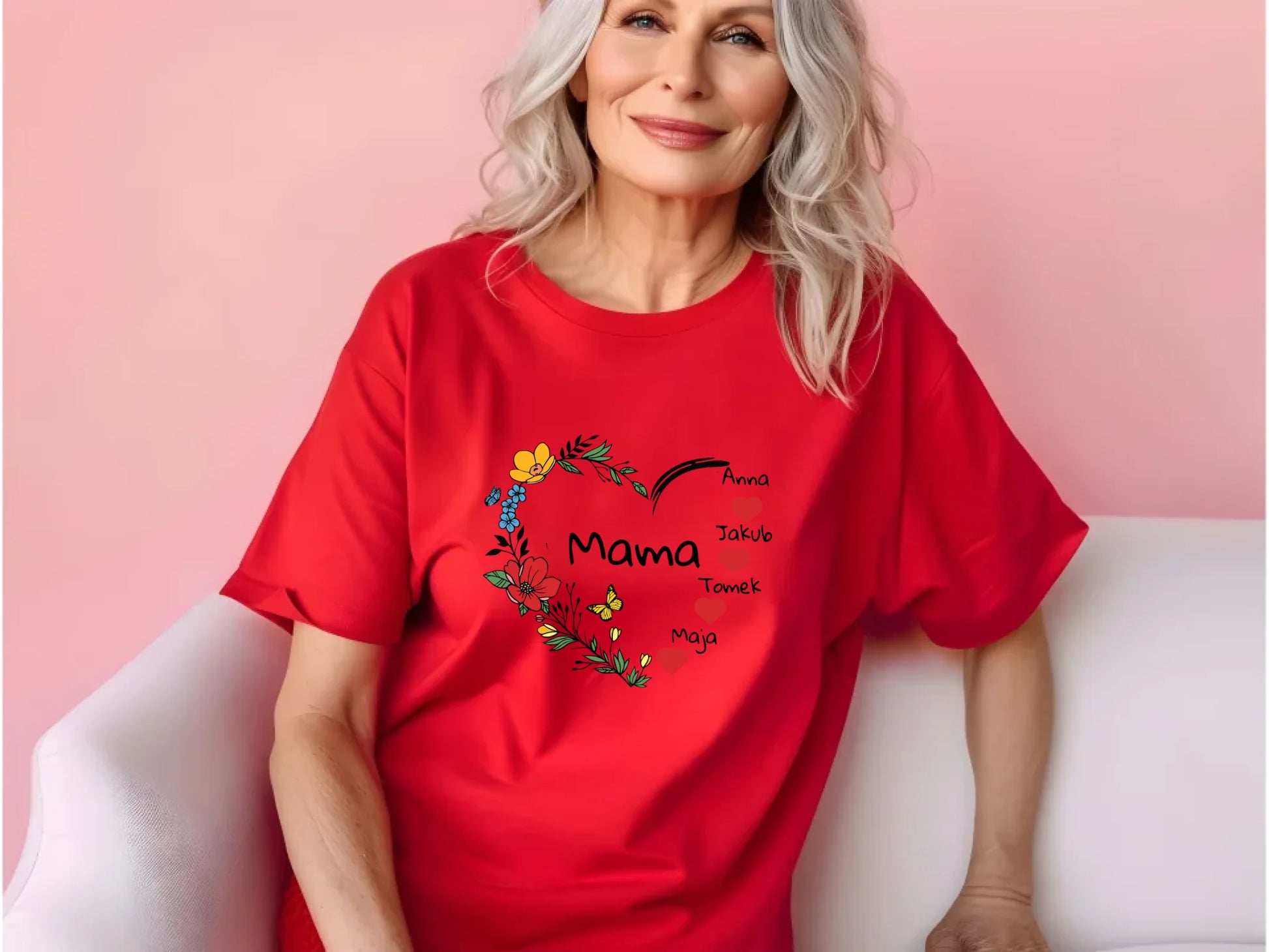 35.Red Comfort Colors 1717 shirt mock-up older ladies C1717 red t-shirt mockup senior female red tshirt mockup grandma womens mock